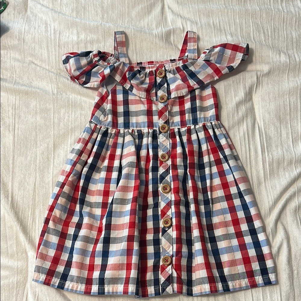 Plaid Kids Dress with Ruffle Sleeves